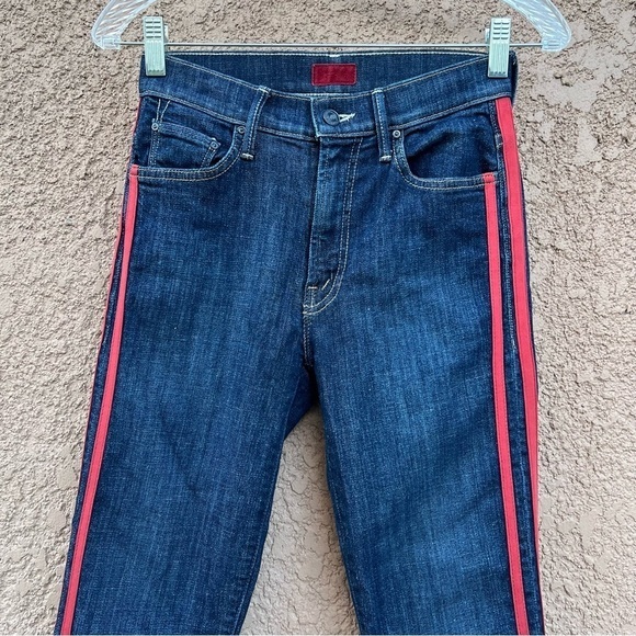 MOTHER Insider Crop Step Fray in Speed Racer‎ Red Stripe Raw Hem Jeans 24 - Picture 6 of 17